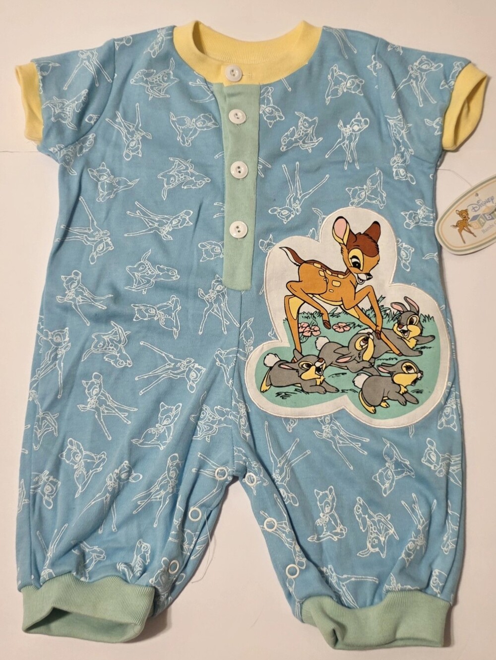 RARE Vintage Disney Baby Deadstock Blue and Yellow Bambi One-Piece 80s